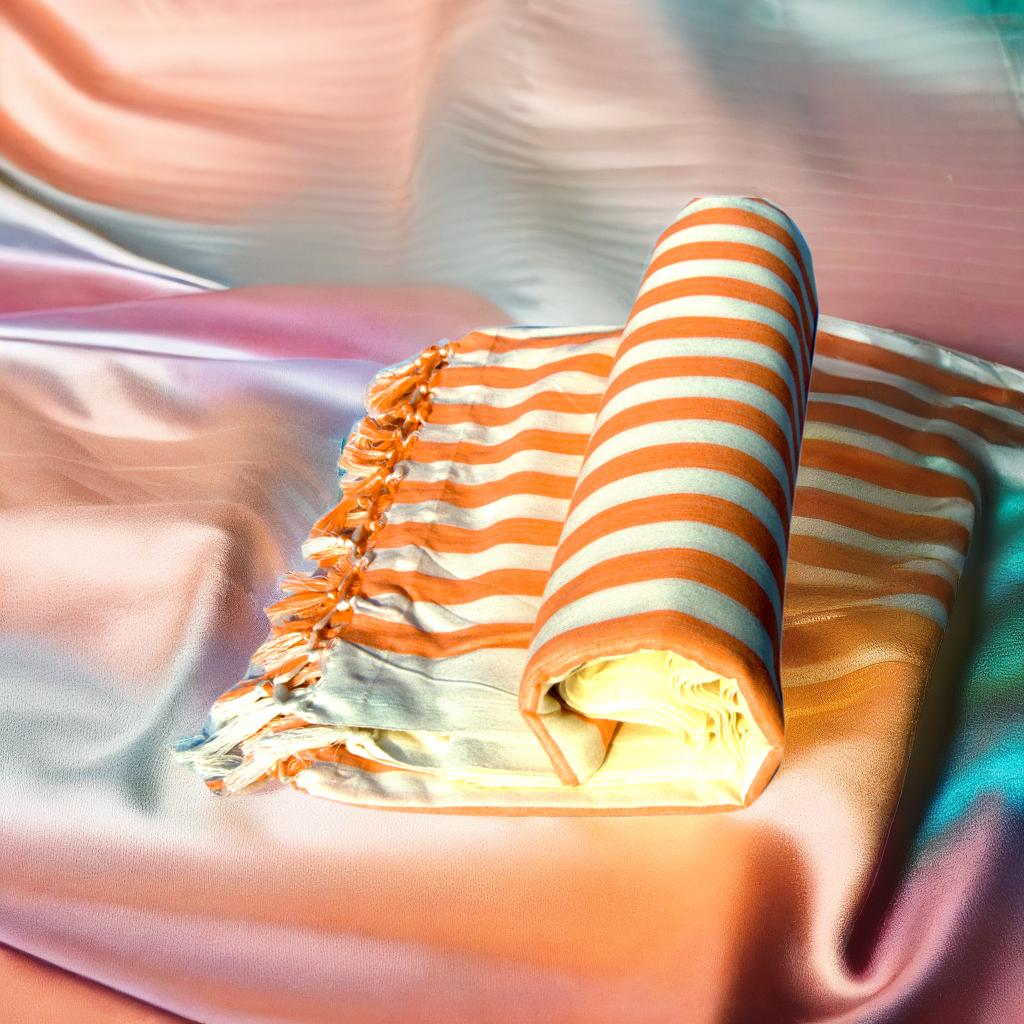 Summer/AC Comfortable Bhagalpuri Silk Viscose Fabric Shawl, Orange Colour, Comfort, Single Yarn, Double Yarn